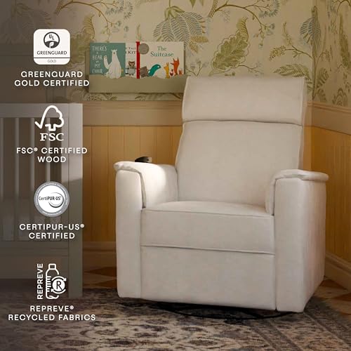 Image of Namesake Willa Deluxe Power Recliner Glider, Performance Cream Eco-Weave | GREENGUARD Certified Recliner w / 270 Swivel - Built-in USB Charging Port w / Heat & Massage - Water & Stain Resistant Fabric