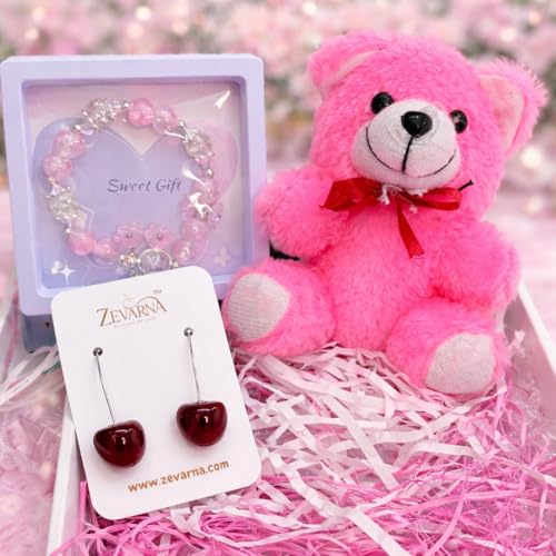 Image of 9-Piece Women's Fashion Jewelry & Hair Accessories Gift Set | Pendant Chain, Pandora-Style Bracelet, Oxidised Jhumki Earrings | Satin Hair Bow, Scrunchie & Big Flower Claw Clip | Perfect For Rakhi Gift | Random Colors & Designs (ZEV GIFT HAMPER)