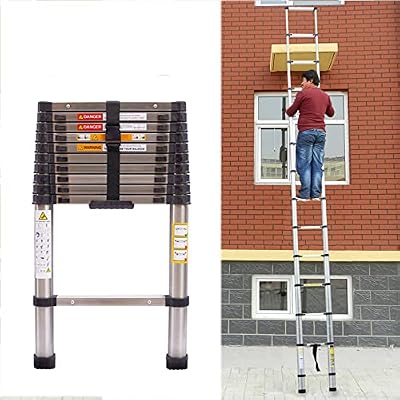 10.5FT Extension Ladder, Stainless Steel Telescoping Ladder with 11 Steps, Portable Multipurpose Stright Loft Ladder 330LBS Capacity, EN131