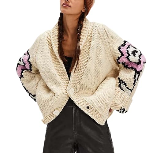 Image of Cardigan Sweaters for Women Button Down Shawl Collar Oversized Sweater Coats Y2k Print Cardigans Fall Fashion