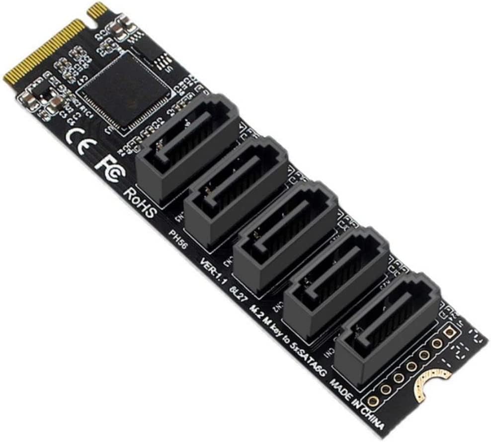 Sintech M.2 NVME Key-M a tarjeta de expansión SATA3 de 5 puertos JMB585