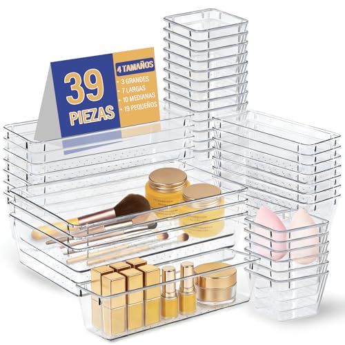 La mejor comparación de Organizadores de cajones los 5 mejores. 42 GALASALA 39 Organizadores de Cajones De PláStico Transparente, Separadores de Cajones de Escritorio, Organizador de Maquillaje Cajones, Cajas de Almacenamiento para Joyas (39)