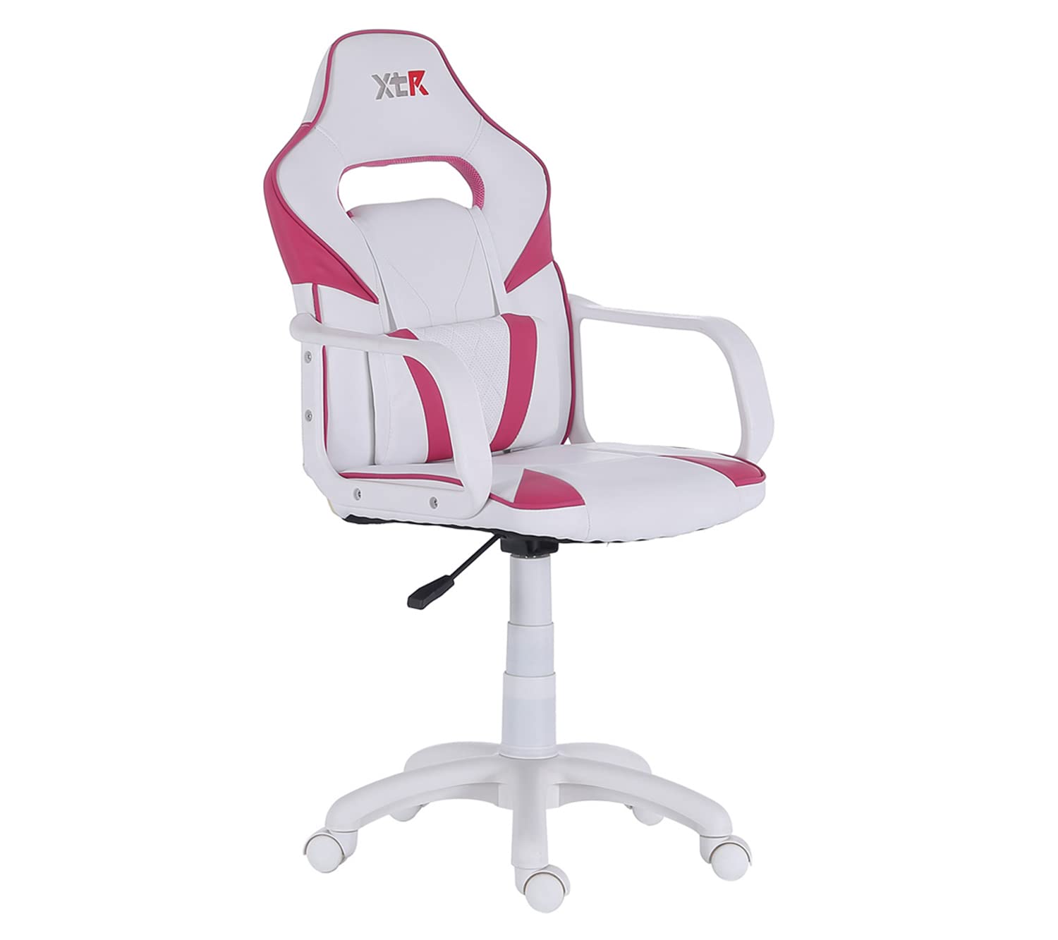 Chaise Gaming, Fauteuil Gamer réglable en Hauteur pivotant Coloris Blanc/Rose, Largeur 57 cm x Profondeur 60 cm x Hauteur 101-109 cm