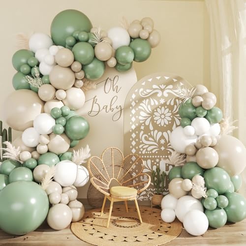 CROSSFINGERS Sage Green White Balloon Garland Arch Kit,145pcs Gre...