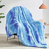 BEAUTEX Faux Fur Throw Blanket, Soft Sherpa Fluffy Blankets, Warm Thick Plush Flannel Blanket, Luxury Fuzzy Blankets for Home Room Decor, Shaggy Cozy Twin Blanket for Couch Sofa Bed Blue, 60x 80