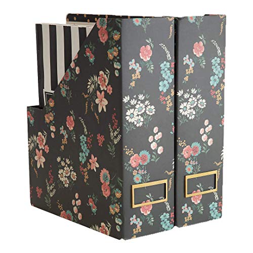 Blu Monaco Foldable Magazine File Holder with Gold Label Holder - Set of