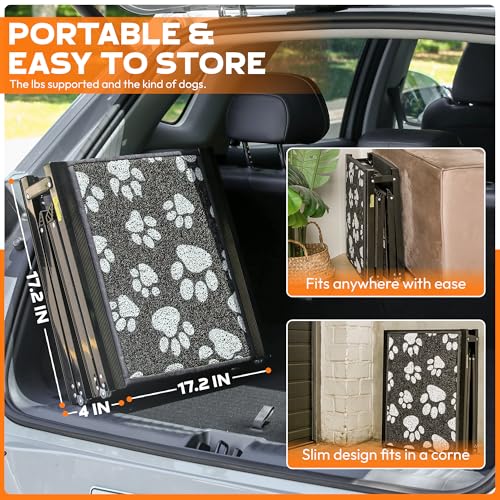Dog Ramp for Car, Portable Folding Aluminum Pet Ramp with Non-Slip Paw Print Surface. Extra Wide Portable Ramp for Large, Small & Senior Dogs to Get in Cars, SUVs, Trucks & Beds, 71" Long & 17" Wide - Image 3