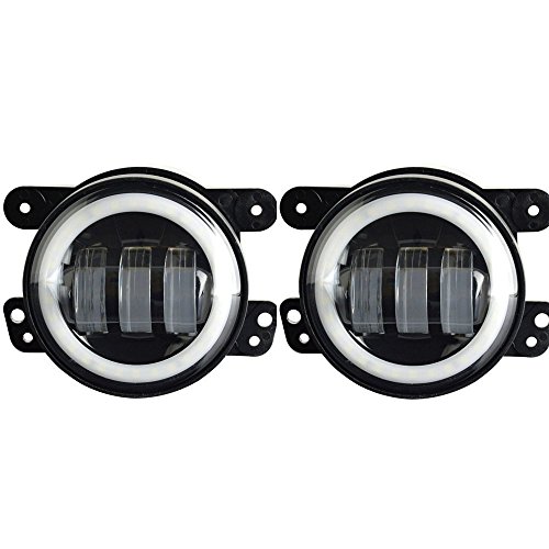 SXMA 4inch 60W LED Fog Lights with white Halo Ring for Jeep Wrangler JK Front Bumper Boat Lights (One Pair)