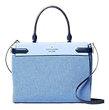 Kate Spade Staci Medium Satchel Crossbody Bag Blue Multi Tweed Canvas Leather