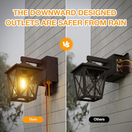 Image of Ehaho Porch Lights with Outlet, Dusk to Dawn Outdoor Light Built-in, Waterproof Anti-Rust Lantern Outside Light with GFCI Outlet, Wall Sconce Light with Plug for Front Door (Brown 1 PC)