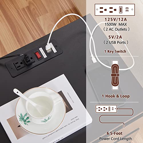 Image of Yaheetech Nightstand with Charging Station, Wood Bedside Table with 3 Drawers, Bedside Storage Cabinet Unit with 2 USB Ports & Power Outlets for Bedroom /Small Space /Home Office, Black
