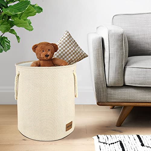 Qianbird Laundry Basket Hamper Large Foldable Tall Unique Laundry Basket Organizer Collapsible Laundry Hamper Fabric Storage Basket With Rope Handles For Clothes Toys In The Home Or Dorm (Beige Round) #TOP2
