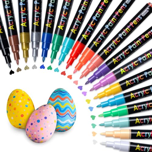 Acrylic Paint Pens Paint Markers Set of 18: Fine Point for Rock Painting Glass Wood Ceramic Fabric Metal Canvas Easter Eggs Pumpkin Kit, Drawing Art Crafts for Adults Scrapbooking Supplies