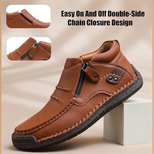 Men's Leather Handmade Platform Leather Shoes Ankle Chukka Boots Fashion Round Toe Side Zipper Mid Top Slip On Loafers for Dress Walking Driving Shoes Boots3