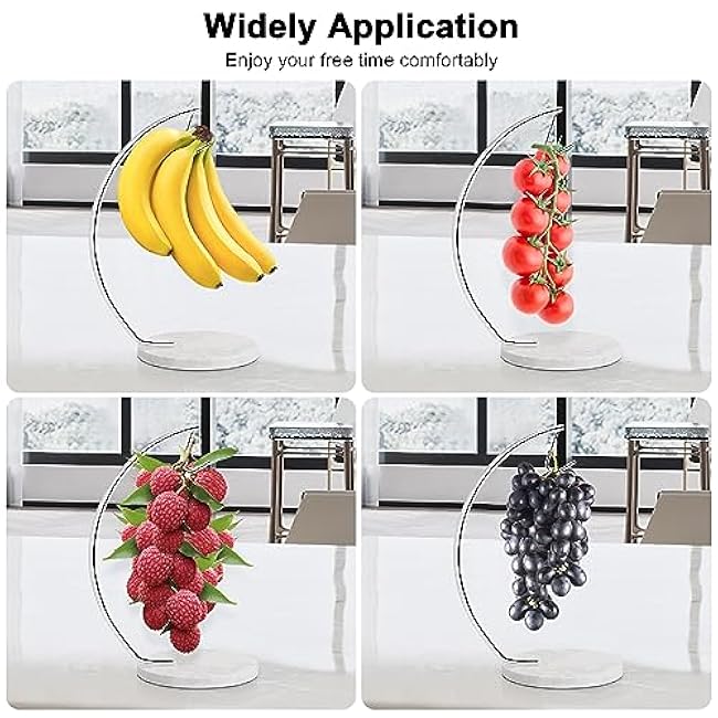 Livabber Banana Holder with Marble Base, Metal Banana Hanger Modern Tree Stand with Hook, Stylish Banana Keeper Fresh Fruit Storage Organizer Freestanding for Kitchen Countertop (Chrome, Single Hook)