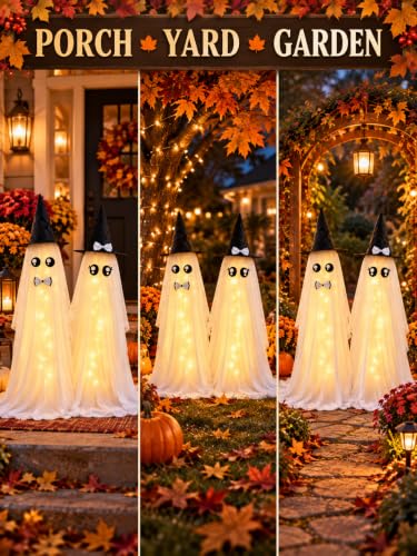 2-Pk 59" HOMELEX Lighted Halloween Bride & Groom Ghost Decorations - image 7