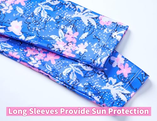 Image of Snowheart Girls Rash Guard Sets Long Sleeves Swimsuit 2 Pieces Tankini Bathing Suit Swimwear for Girls 3-12 Years Blue Flower