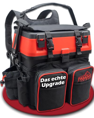 Paradox Fishing 3-in-1 Multifunktions-Sitzkiepe I Angelrucksack I Angeltasche Angelkoffer mit Sitz Angelkoffer- viel Platz für Angelzubehör