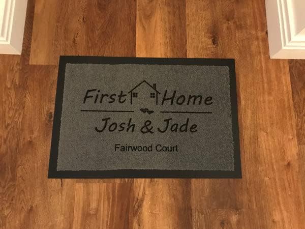 One of a kind design UK Personalised First Home Doormat Custom Couple’s Welcome Mat with Names Durable 100% Nylon, Non-Slip Rubber Backing, Machine Washable, 8mm Pile Housewarming Gift - 40x60cm
