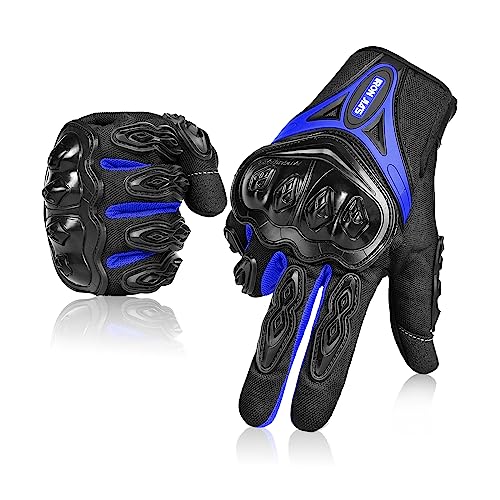 IRON JIA'S Guanti da Moto Estivi da Uomo, Guanti da Moto Touch Screen Traspiranti, Protezione per le Dita, Adatti per Moto, Scooter, Arrampicata e Attività all'Aperto Blu-XL