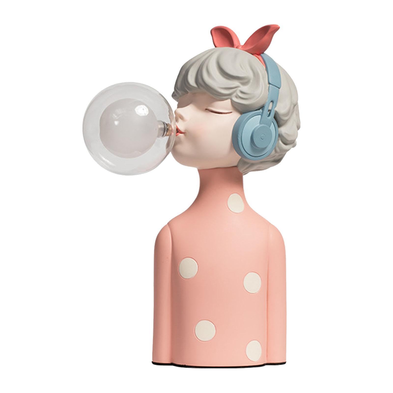 Elegante Lampada da Tavolo in Resina, Luce Notturna Creativa, graziosa Statuetta di Ragazza, Regalo di inaugurazione, Illuminazione per Compleanno, con Le Cuffie, 12x20x30cm