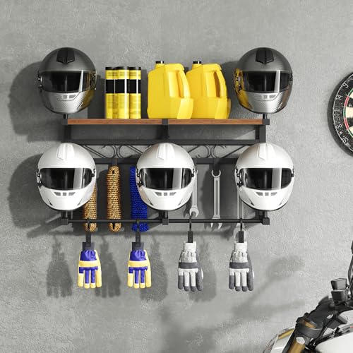 HOOBRO Motorcycle Helmet Rack Wall Mount, Helmet Holder with Hanging