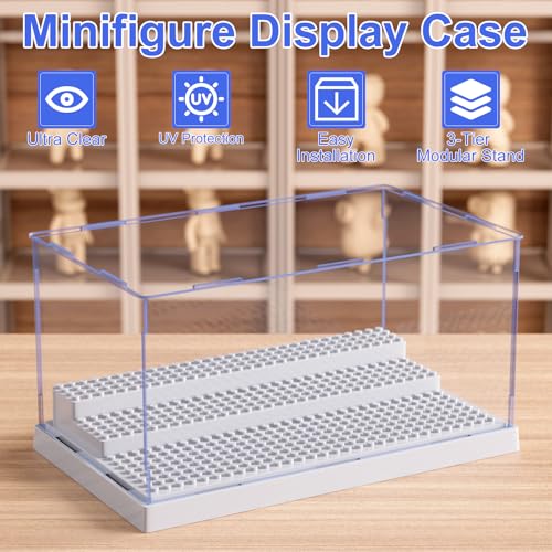 Image of Mlikero Display Case for Minifigures Action Figures Blocks, Removable Minifigure Display Case Box Storage for Collection Bricks Blocks Toys, Grey
