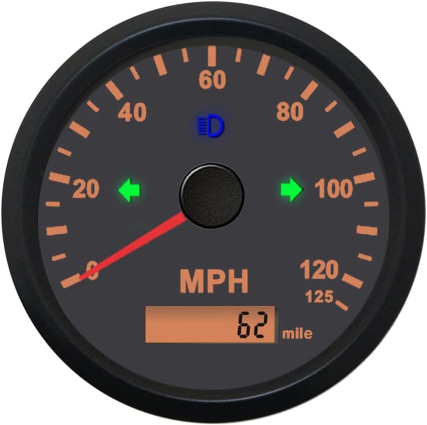 Waterproof 85mm Speedometer Gauge 0-125MPH Marine MPH GPS Speedometer Adjustable Odometer LCD Indicator with Backlight Overspeed Alarm for Boat Car Truck Replacement 9-32VDC (Black&Silver)