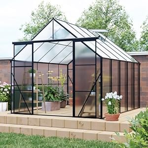8x10 FT Greenhouse for Outdoors,Polycarbonate Greenhouse with Two-Sliding Door & Adjustable Roof Vent,Aluminum Large Walk-in Greenhouse for Outside Garden Backyard,Black 8×10 FT Greenhouse for OutdoorsPolycarbonate Greenhouse with Two Sliding Door Adjustable Roof VentAluminum Large Walk in Greenhouse for Outside Garden BackyardBlack