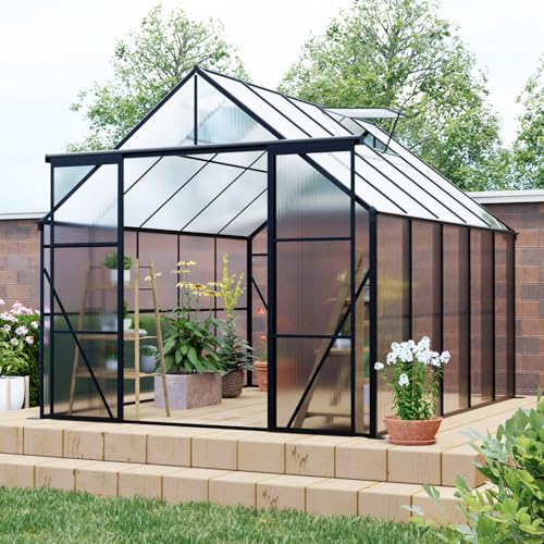 8×10-FT-Greenhouse-for-OutdoorsPolycarbonate-Greenhouse-with-Two-Sliding-Door-Adjustable-Roof-VentAluminum-Large-Walk-in-Greenhouse-for-Outside-Garden-BackyardBlack 8×10 FT Greenhouse for OutdoorsPolycarbonate Greenhouse with Two Sliding Door Adjustable Roof VentAluminum Large Walk in Greenhouse for Outside Garden BackyardBlack