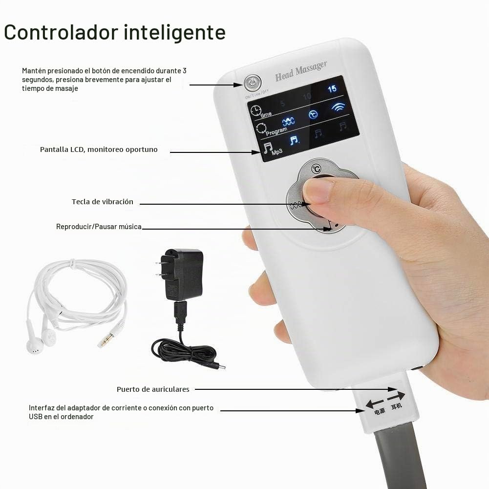 WOERD Masajeador Eléctrico De Casco De Masaje, Multi-direccional De La Vibración Neumática Inteligente con Sendación De Presión como Dedos Alivio Estrés