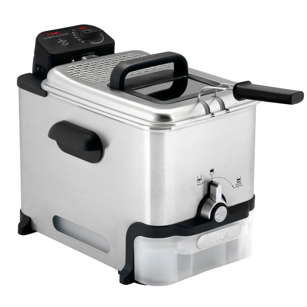 T-fal 3.5L Deep Fryer with Oil Filtration System: 1700W Stainless Steel Fryer, Dishwasher Safe Parts, Digital Timer, Adjustable Temperature Control for Perfect Golden Crispy Results