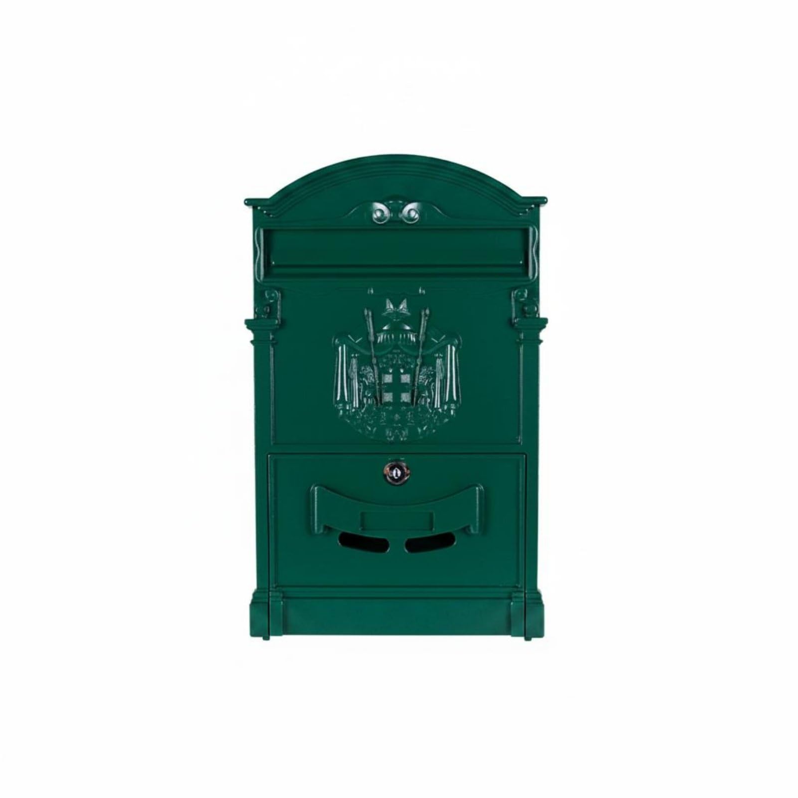 Weather Resistant Lockable Wall Mailbox Secure Lock Vintage Wall Mailbox Decorative Design Rainproof Post Box Rustic Design for Front Gate, Villa, Textured Green | Home & Garden-image-41