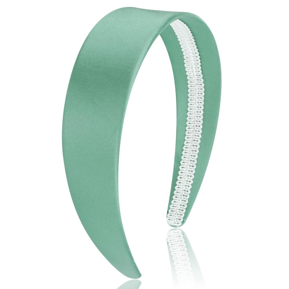 AHONEY Turquoise Headband for Women Girls Satin Silk Headband Non Slip 1.57" Wide Plain Head Band Solid Hair Band DIY Halloween Holiday Fasion Hair