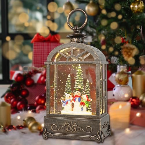 LSISOVO Christmas Snow Globe Lantern,Christmas Decorations Indoor for Home,with 6