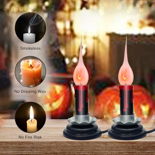 3-Inch-Halloween-Electric-Rustic-Country-Candle-Lamp-with-OnOff-Switch-Plug-in-Electric-Window-Candles-with-Flickering-Silicone-Bulbs-Black-Flameless-Candles-for-Halloween-Table-Wedding-Decor-4-PK 3 Inch Halloween Electric Rustic Country Candle Lamp with OnOff Switch Plug in Electric Window Candles with Flickering Silicone Bulbs Black Flameless Candles for Halloween Table Wedding Decor 4 PK