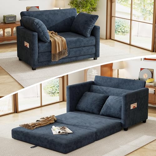 kakuboohi 51" Loveseat Sleeper Sofa Bed, Chenille Convertible Floor Sofa