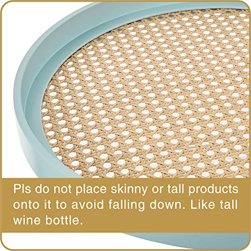 Alpome Rattan Round Metal End Table 2Tier 2Layer Side Table Round Coffee Table For Sofa Living Room Bedroom Balconytea Table Outdoor Indoor (Tiffany Blue) #TOP4