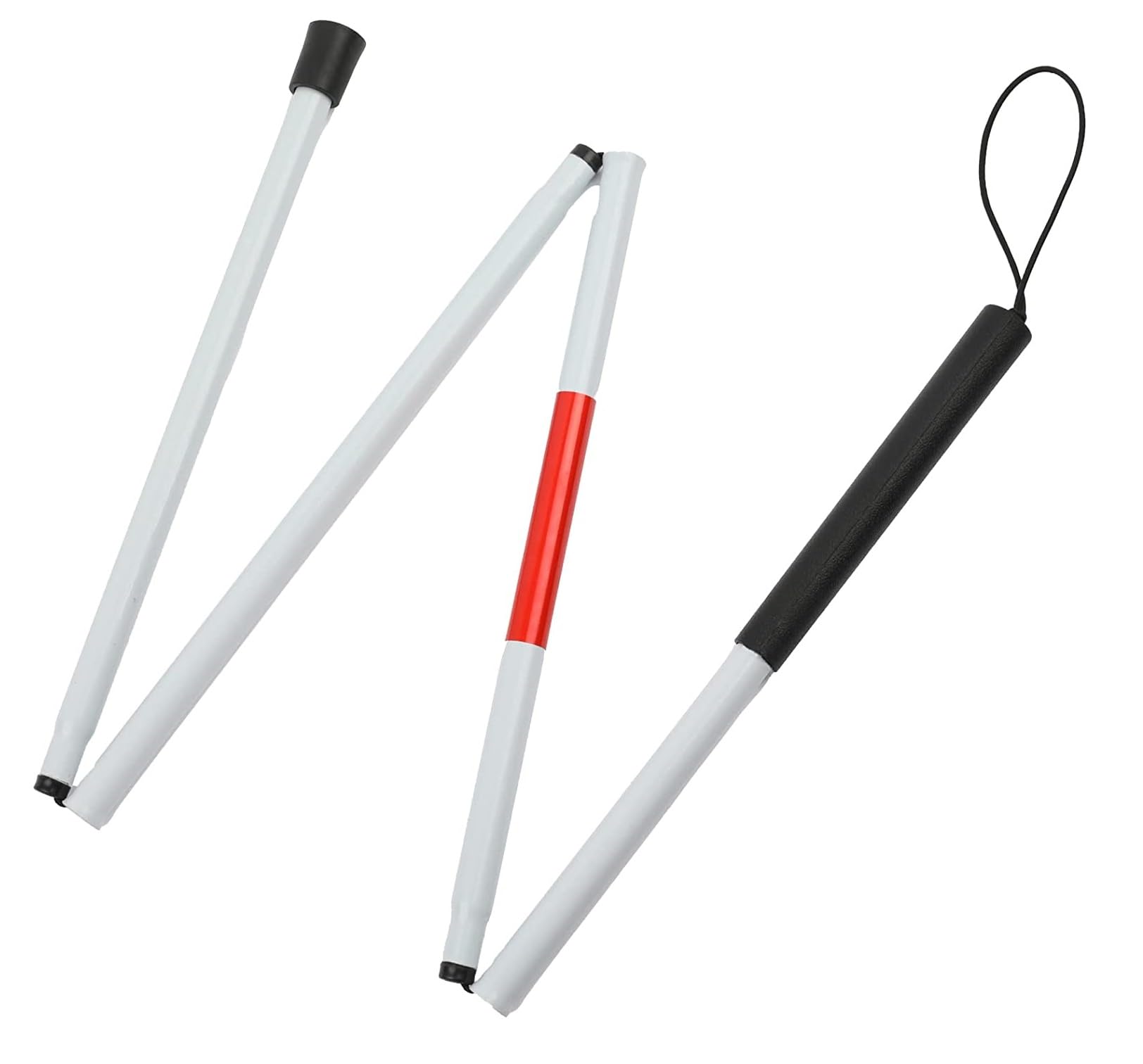 SMIC Folding Blind Cane Walking Stick with Red Reflective Tape for The Blind and Visually Impaired People,48.5 inch Collapsible Non-Slip Aluminum Cane-image-22