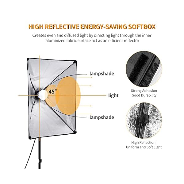 Vevelux 2 * 45W LED Softbox Set, Studio Licht, 1-100% Beleuchtung & 3000K-5500K Farbtöne anpassbar mit 2*Fernsteuerung… – Bild 7