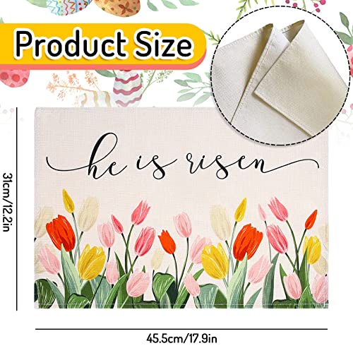 Anydesign Easter Placemats Set Of 6 He Is Risen Table Place Waterproof Tulip Flower Dinner Mat For Easter Spring Holiday Home Kitchen Decor Supplies, 17.9 X 12.2 Inch #TOP1