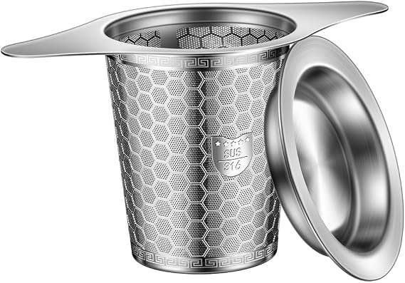 Premium 316 Stainless Steel Tea Infuser | Extra Fine Honeycomb Mesh Strainer for Loose Leaf Tea & Green Tea | Includes Dual-Purpose Lid & Drip Tray-image-35