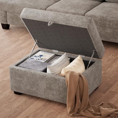 Living Room Ottoman with Storage - Movable Storage Chest Storage Ottoman Comfy Chenille with Extra Deep Seats - Modern Foot Stools Ottoman Upholstered for Living Room Bedroom Apartment 23.6"