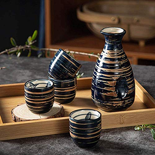 Service à saké céramique design bleu ensemble bouteille et tasses de dégustation - 3