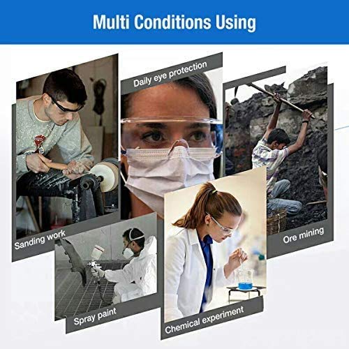 Ohwekit Safety Goggles Protective Eyewear Goggles, Clear Anti-fog/Anti-Scratch Adjustable Temple Safety Glasses over Prescription Glasses, Black Frame