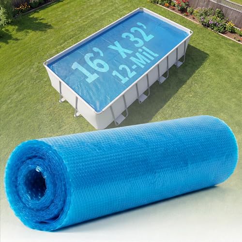 Blue Wave 16x32-ft Rectangle Solar Pool Cover 12-Mil Blue Solar Cover for Above Ground Pool & Inground Pool Thermal Bubble Blanket for Heat Retention & Reduced Evaporation
