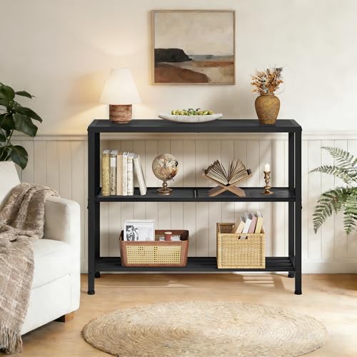 Image of Hoctieon Set of 2 Industrial Console Table, 3 Tier Entryway Table, Metal Frame, Sofa Table with Shelf, Hallway Table, Entrance Table for Entryway, Living Room, Foyer, Hallway, Black