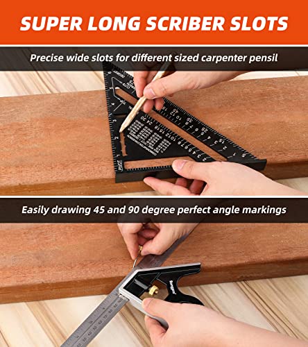 RONGPRO Rafter and Combination Square Tool Set - 7 Inch Triangle Carpenter Square, Die-Cast Aluminum Alloy and 12 Inch Zinc-Alloy Combo Ruler - Layout Tool - Image 5