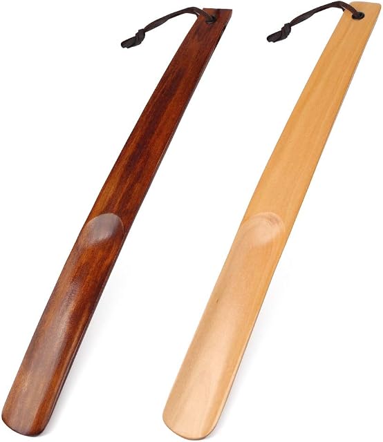 nuoshen 2 Pcs Long Shoe Horn, 15 in Professional Wooden Long Handle Shoehorns Comfortable Shoe Lifter for Boots, Athletic and Tennis Shoes
