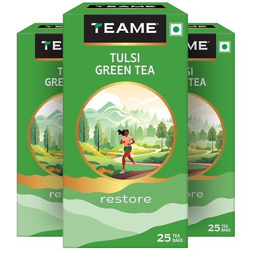 Image of TE-A-ME Tulsi Green Tea 25 Tea Bags (Pack of 3) | Tulsi Green Tea Bags | 75 Tea Bags